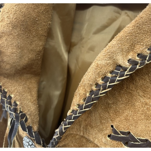 Cocobee Cowboy Western Suede Leather Jacket With Beadwork Tan Men's‎ 5XL - Picture 6 of 10